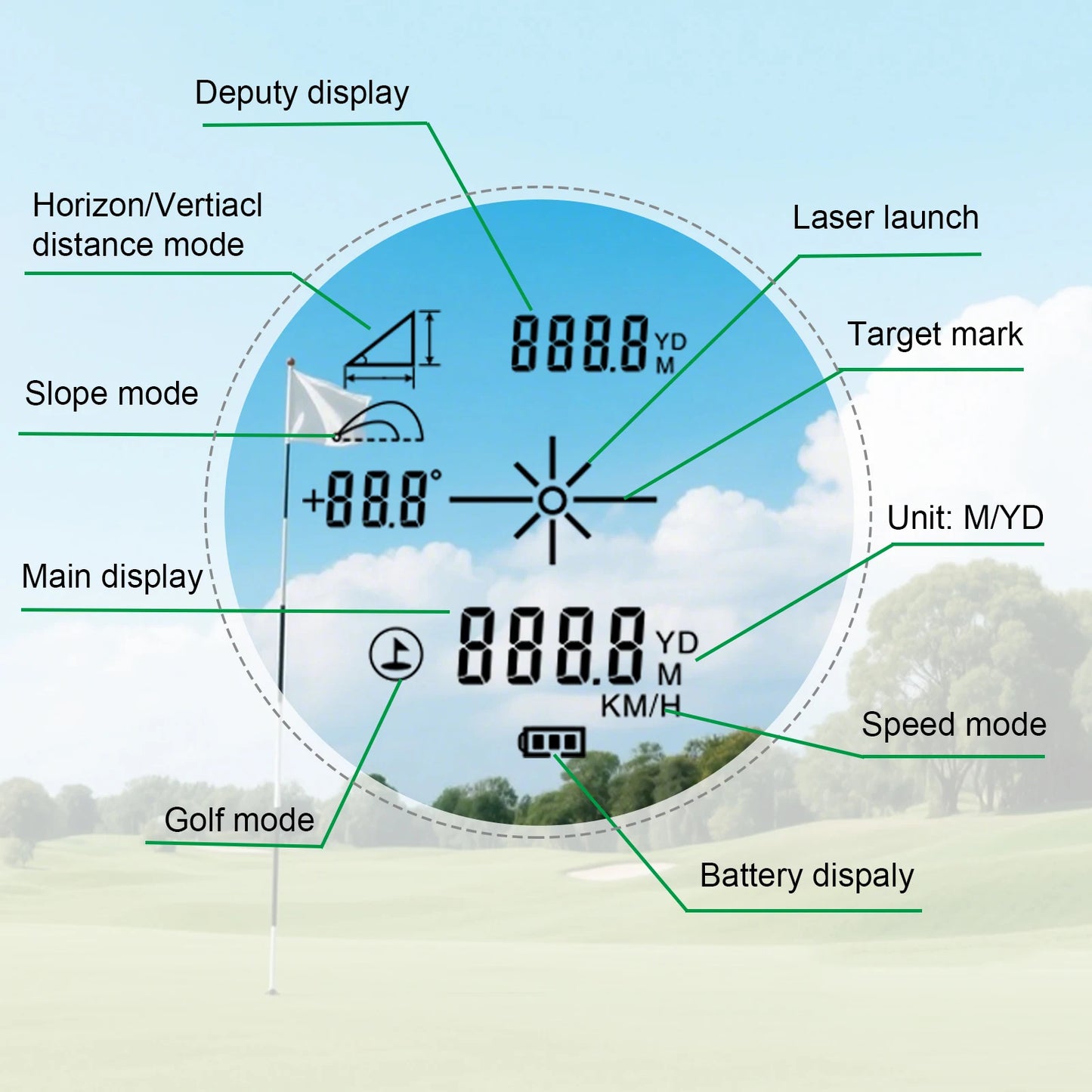 6X Rechargeable Golf Laser Rangefinder 650m With Slope Adjustment