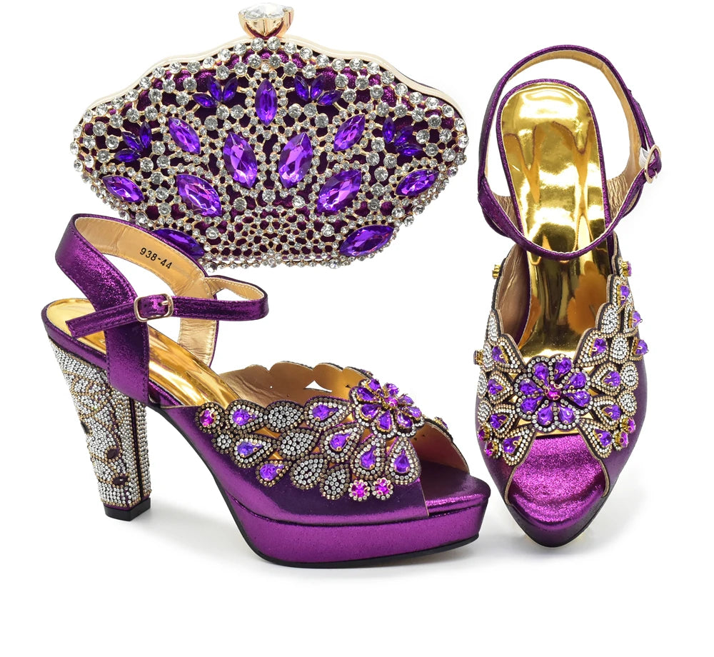 Style Matching Bag and Shoes Set Italian Women Design Shoes Matching Bag Decorated with Rhinestone Luxury Pumps Women