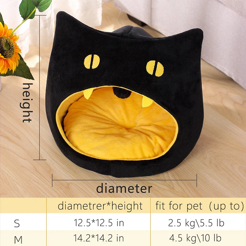 Warm Corduroy Pet House Bed Black for Cats and Small Dogs