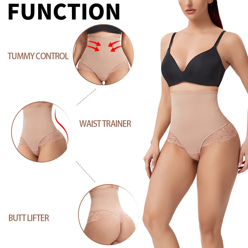 Thong Control Panties For Women High Waist Butt Lifter Shapewear Lace Tummy Slimming Lingeries Body Shaper Fajas