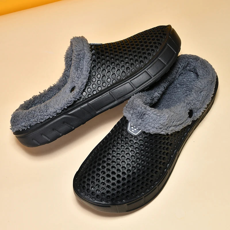 Winter Men's Slippers Warm Fur Outdoor Comforty Couple Shoes Thick Sole Plush Home Shoes Men Women Anti-slip Slides Garden Shoes