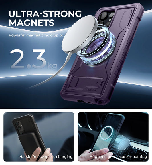 Magnetic Case for Samsung Galaxy S24 Ultra 5G Full Body Shockproof Cover Built-in Kickstand and Screen Protector