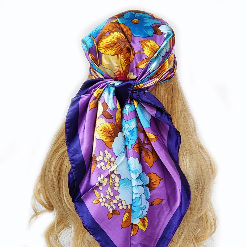 Retro Women Silk Scarf Bandanna Fashion Bohemian Pattern Square Hijab Lady Wrap Headband foulard muffler