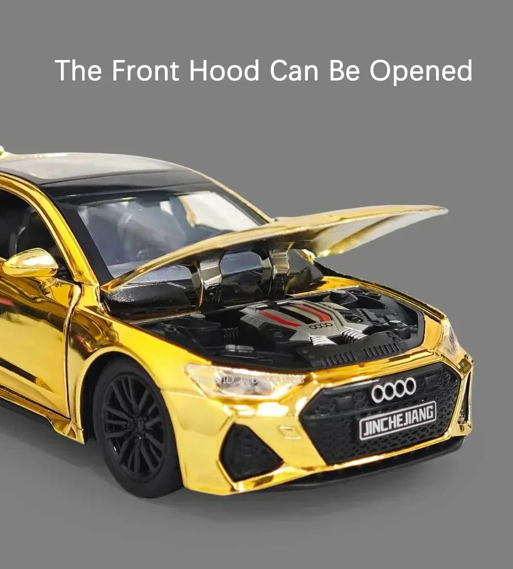 1:32 Scale RS7 RS6 Sports Car Toy Model Light Sound Pull Back Diecast Metal Miniature Vehicles Models Desktop Ornaments