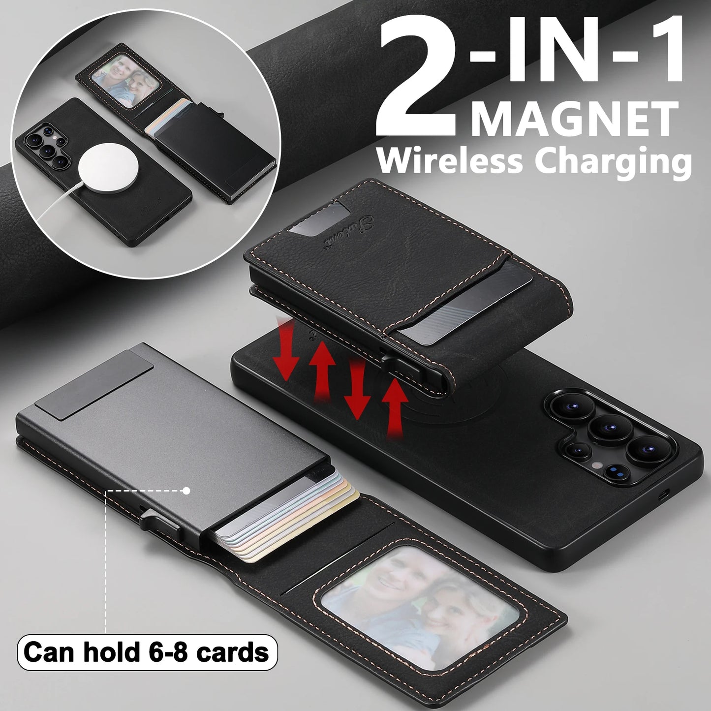 Magnetic PU Leather Wallet Case with Card Slot & Kickstand for Samsung Galaxy S26 Ultra / S25 Plus – Wireless Charging Cover