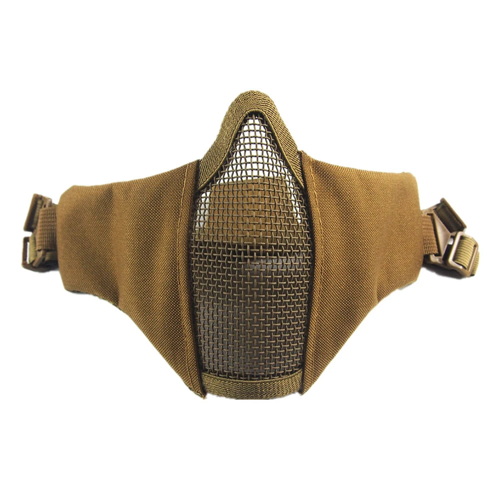 Tactical Half Face Airsoft Mask Foldable Metal Mesh Double Ribbon Adjustable CS Wargame Hunting Paintball Protective Masks