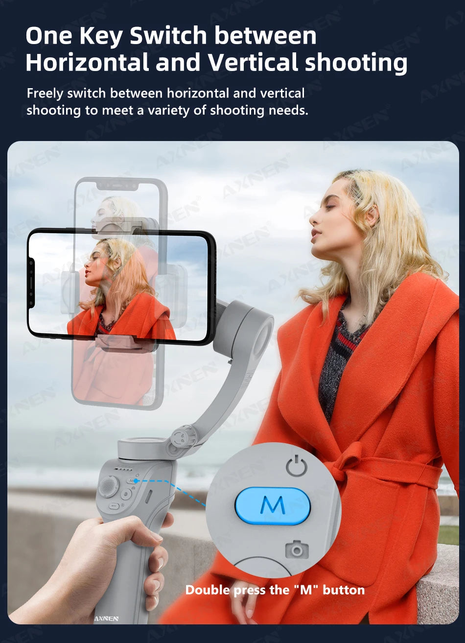 HQ6 3-Axis Gimbal Handheld Stabilizer for Cellphone, with Fill Light, Face Tracking, for iPhone Android Video Recording