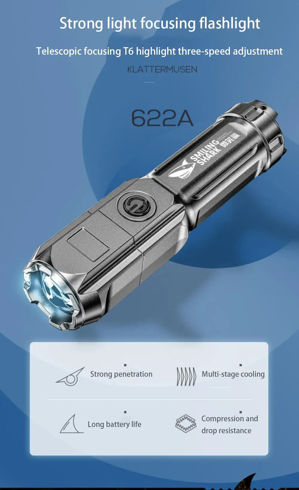 Portable LED Flashlight Rechargeable USB Zoom Torch 18650 Waterproof Tactical Light