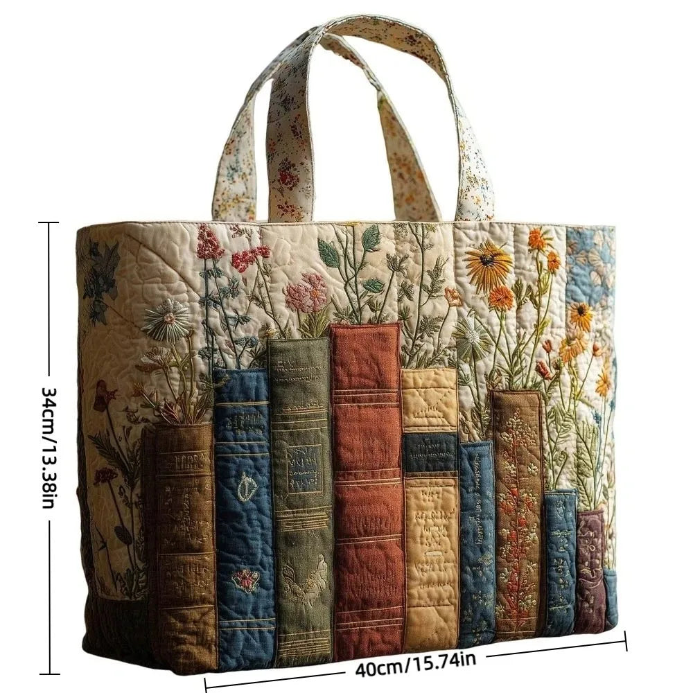 Vintage Quilted Canvas Tote Bag Large Capacity 3D Printed Shoulder Handbag