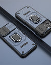 For iPhone 16 Pro Max Case Lens Protection Sliding window Cover For iPhone 16 Pro Max Cover Armor Shockproof Silicone Ring Stand