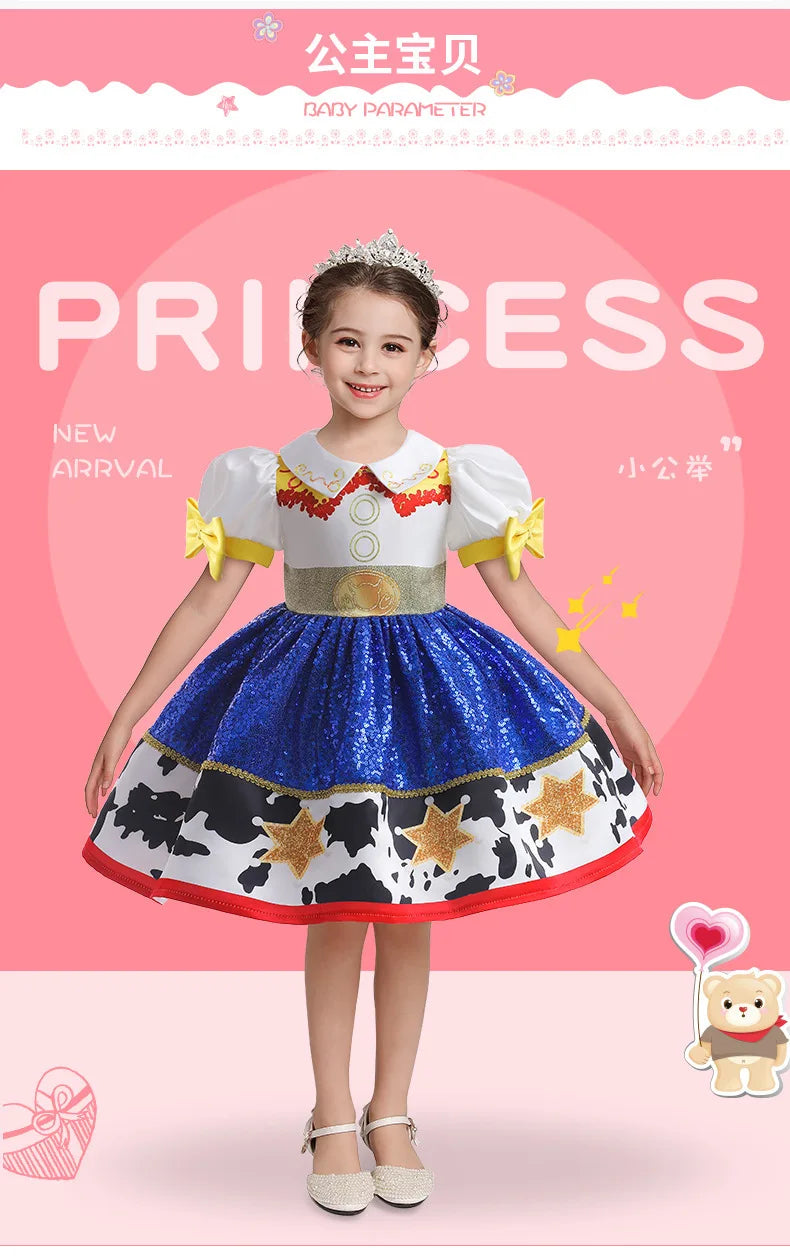 Patchwork Dress - Western Style Cosplay Gown with Color Block Design | Kids Birthday Party Dress