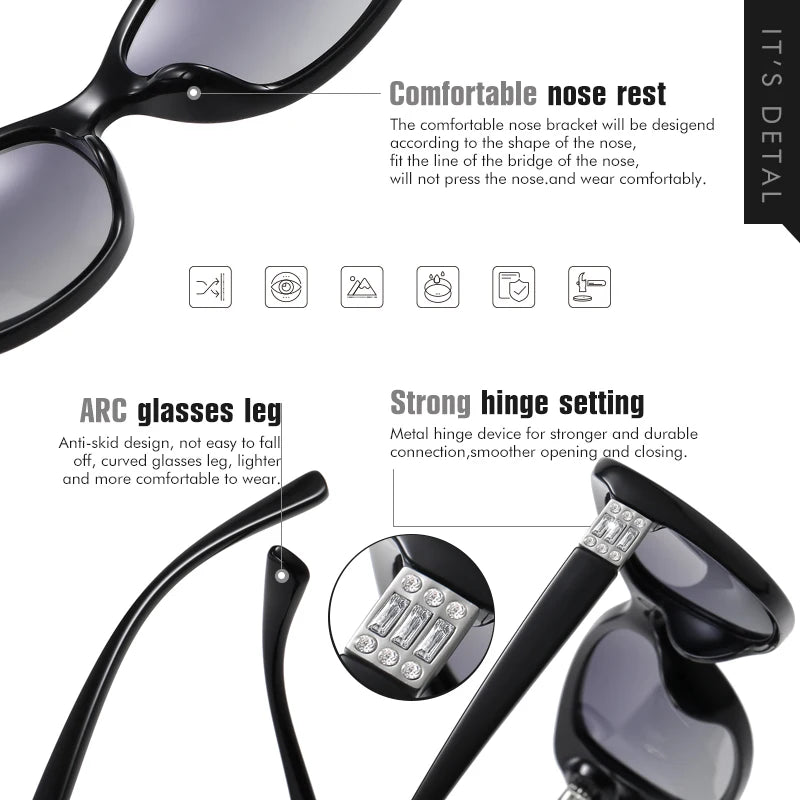 Diamond Gradient Polarized UV400 Square Sunglasses for Women Driving Travel Glasses