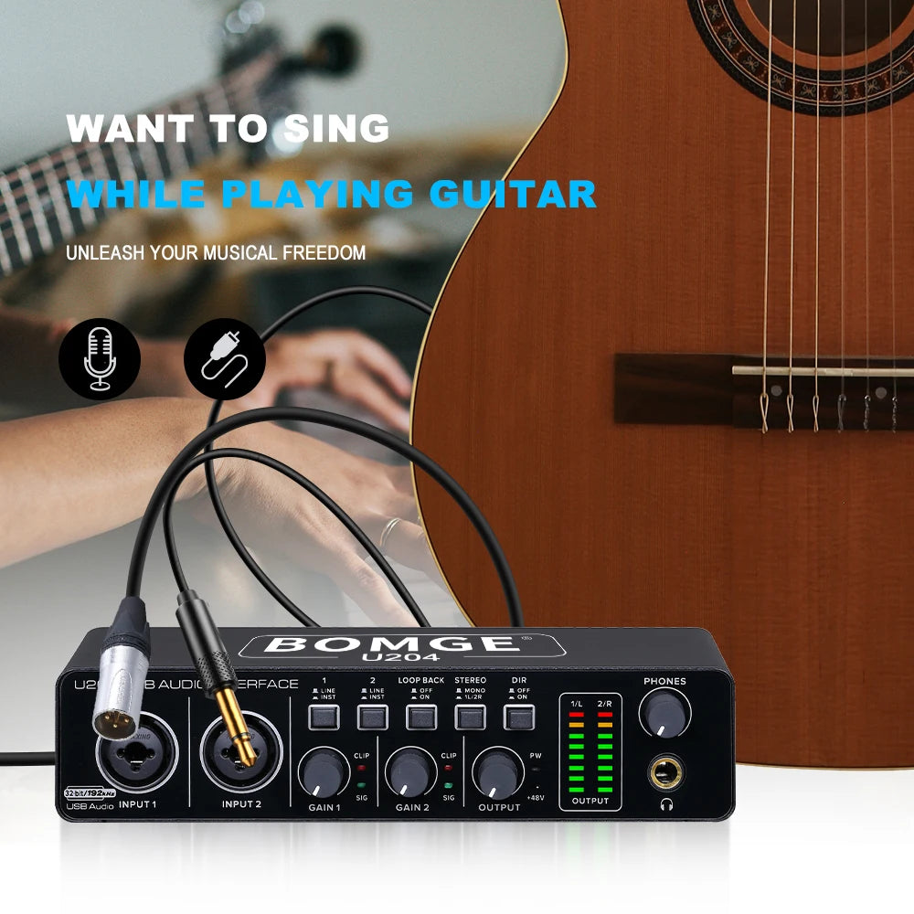 U204 USB Audio Interface with 32 Bit 192kHz Recording and 48V Phantom Power