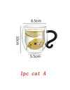 250ml Cartoon Cat Double Wall Glass Cute Coffee Tea Cup Heat-resistant Coffee Mug Handle Espresso Cup For Latte Cappuccino