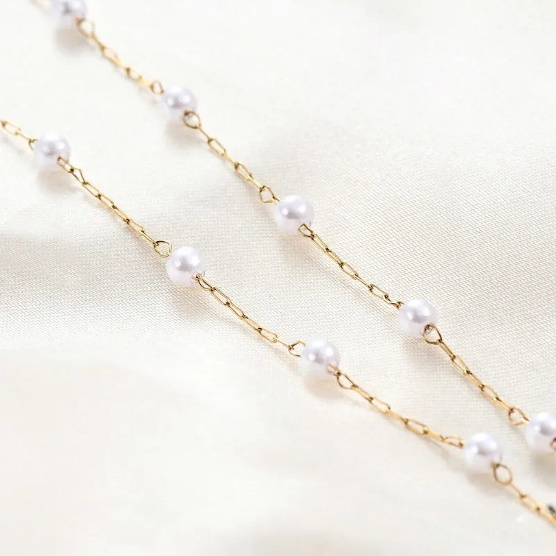 Pearl Necklace 18K Gold Plated Choker Necklaces Handmade Chain 45 cm