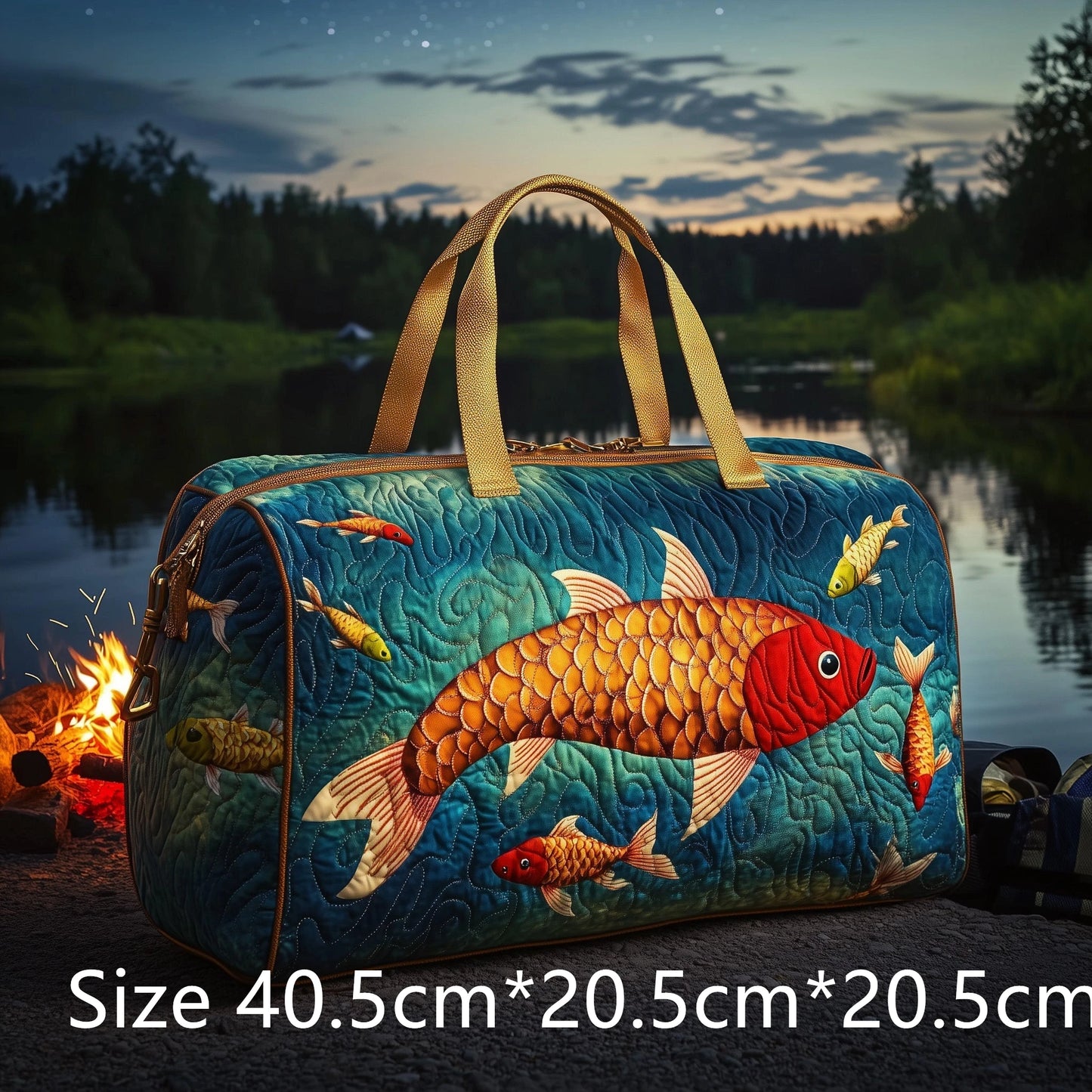 Trout Fishing Quilted Duffel Bag Outdoor Waterproof Gear Bag with 3D Fish Printed Camping Weekender Bag for Anglers Men's Gift