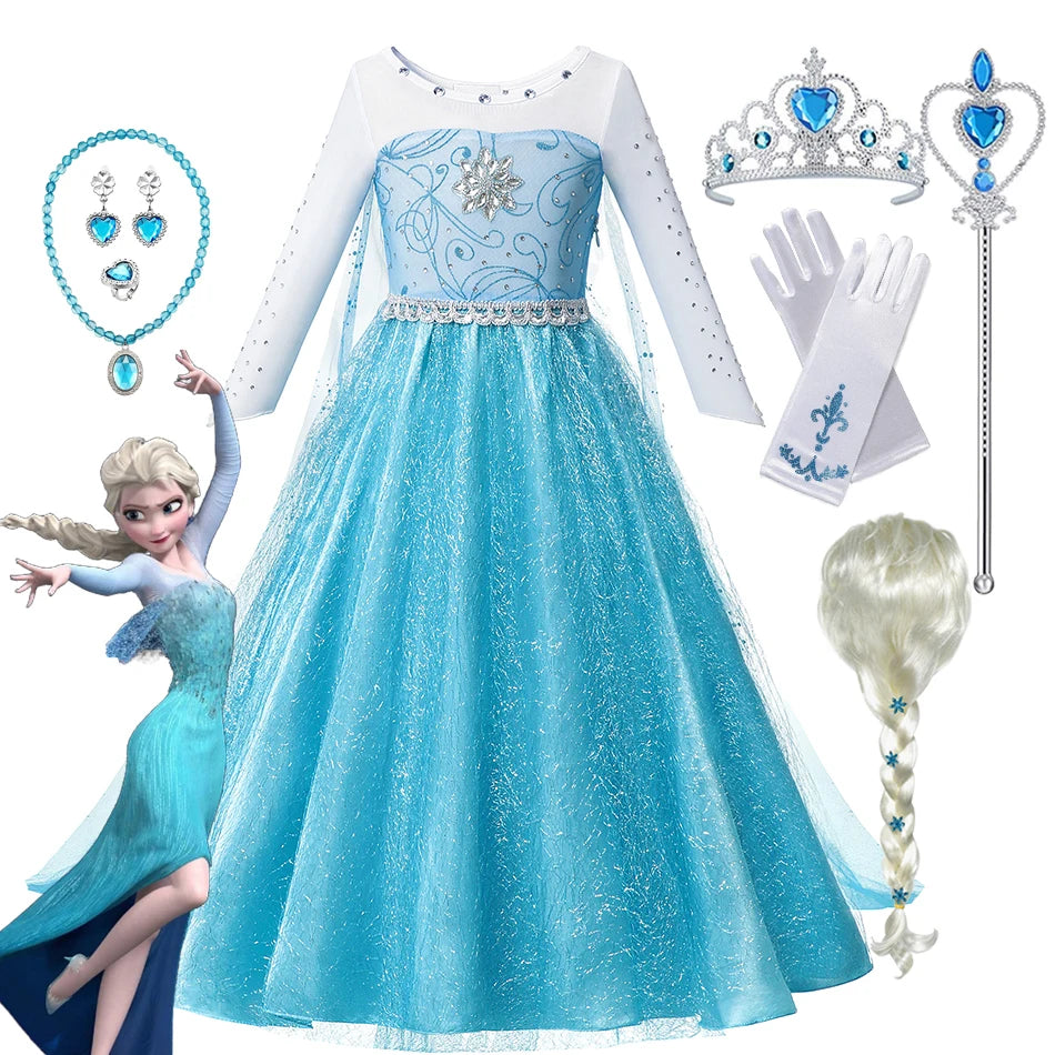Fancy Queen Frozen Elsa Anna Costume Girls Princess Dress  Halloween Cosplay Party Vesidos