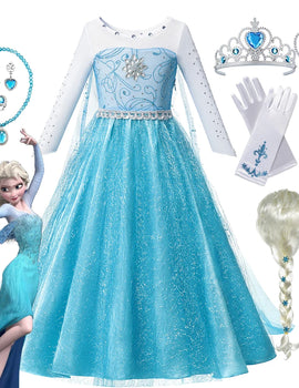 Fancy Queen Frozen Elsa Anna Costume Girls Princess Dress Toddler Halloween Cosplay Party Vesidos