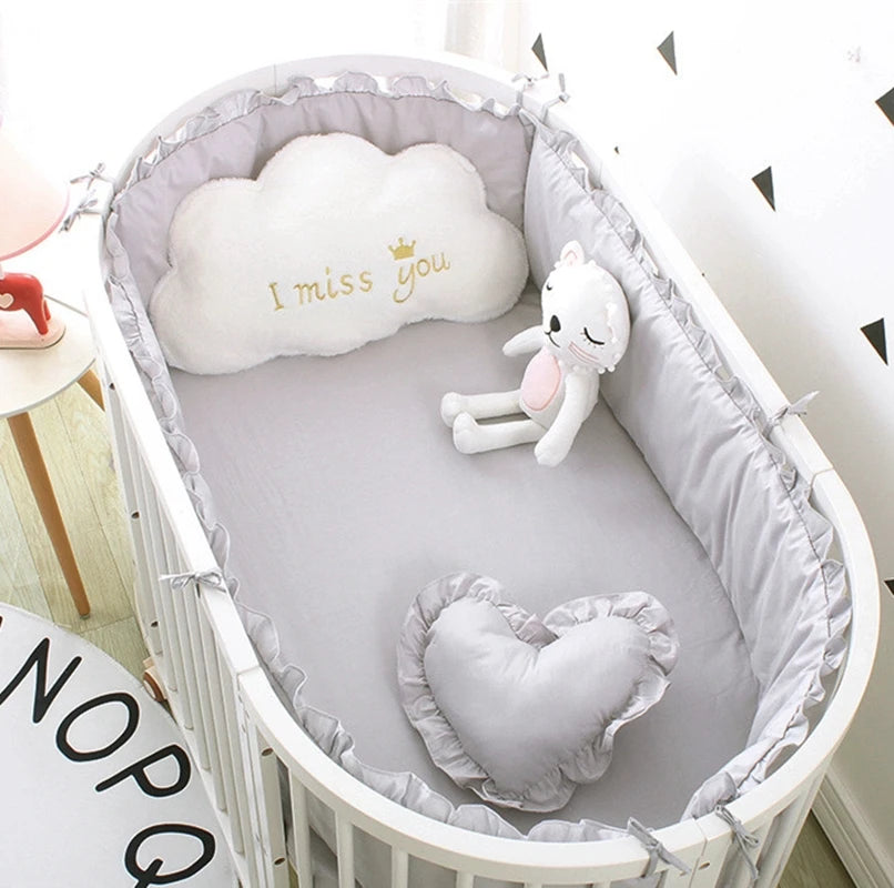 5-Pcs Solid Cotton  Crib Bedding Set – Unisex with 4 Bumpers & Sheet for