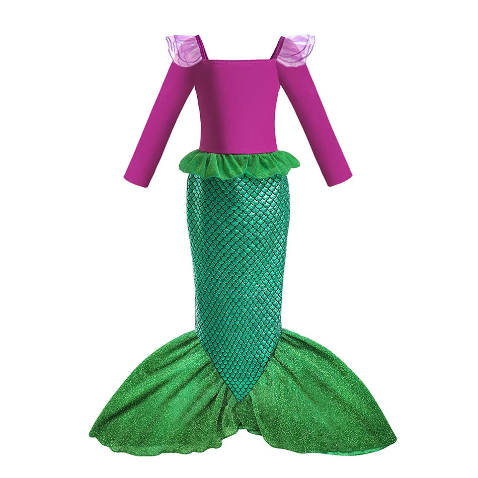 Fancy Princess Dress Ariel Little Mermaid Clothing Girls Party Vestidos Carnival  Cosplay Costume