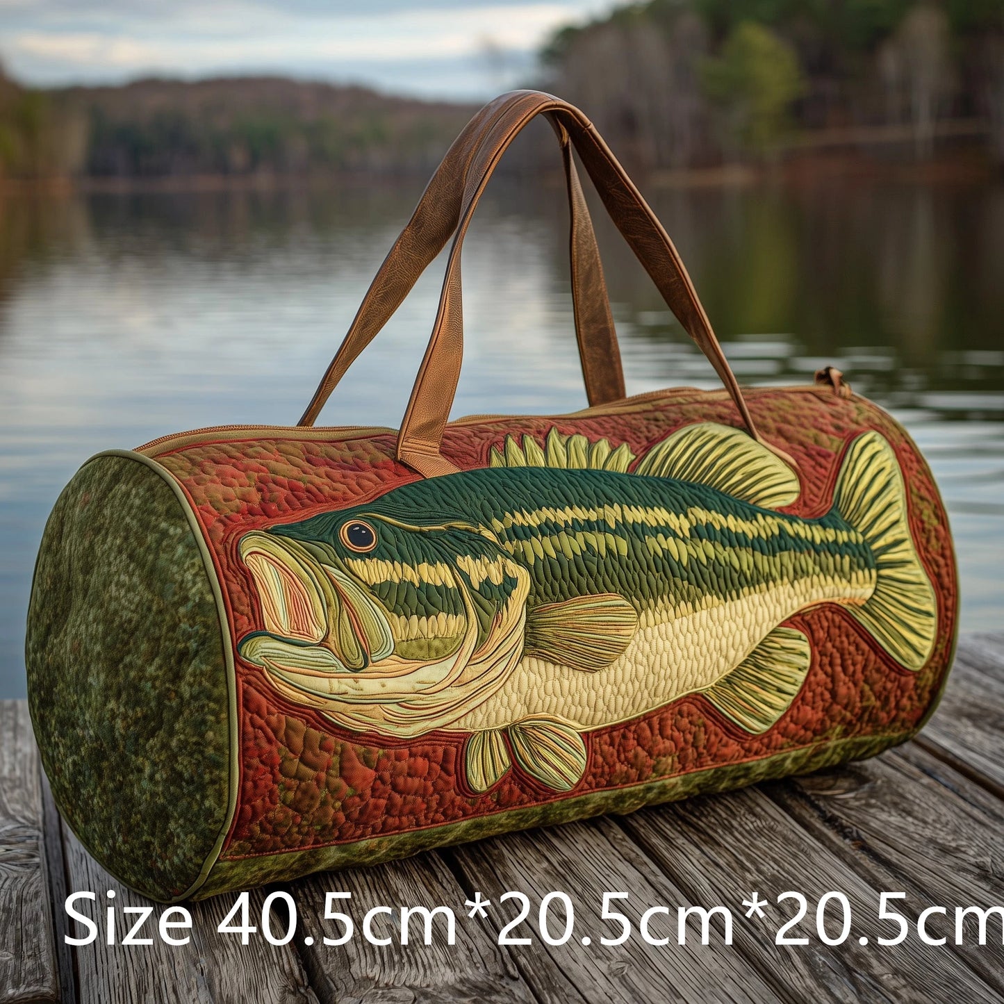 Trendy Handmade Quilted Fishing Gear Bag Bass Fish 3D Printed Duffle Bag Weekender Bag for Men Fisherman Gift Outdoor Adventures
