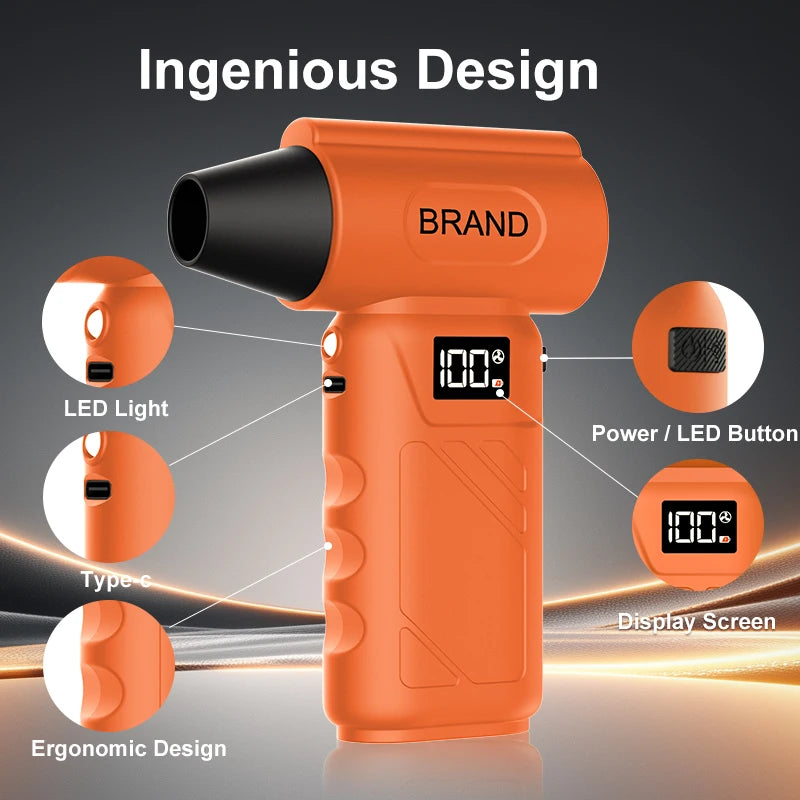 580000RPM Mini Air Blower 5 Gear Adjustable Turbo Jet Fan Electric Air Duster With Led Lighting Battery Display