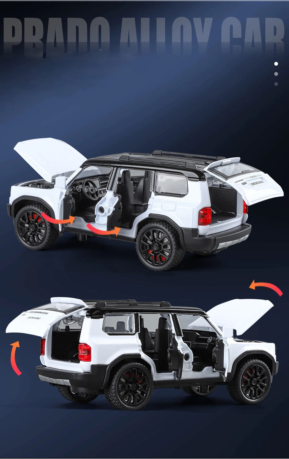 1/32 PRADO Land Cruiser Alloy Car Model Diecast Metal Off-road Vehicle Car Model Simulation Sound and Light Toy Gift