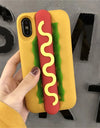 INS Cute Cartoon Funny Hot Dog Sausage 3D Vivid Phone Case For iPhone 16 15 14 13 Pro Max Plus Creative Soft Back Cover