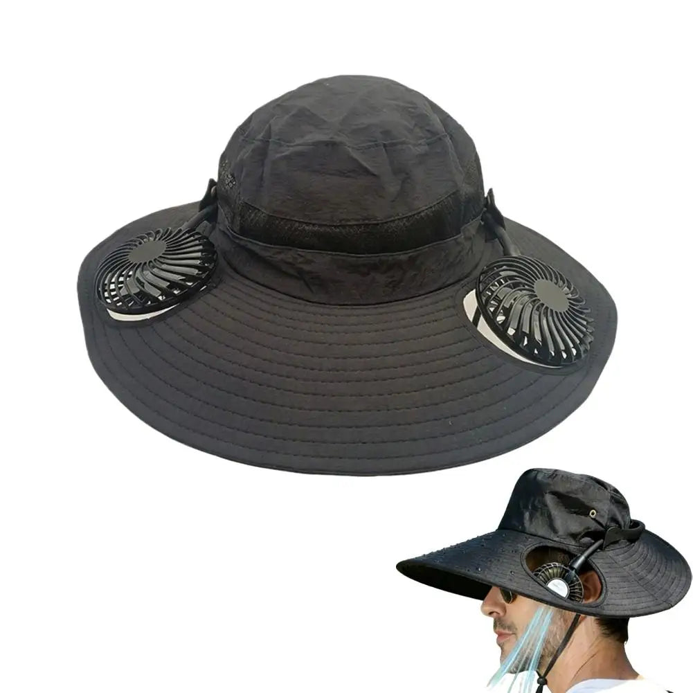 Wide Brim Sun Hat With Dual Fan And USB Charging