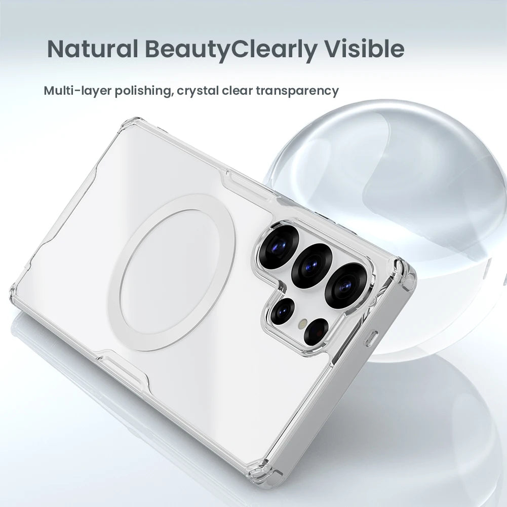 Nature Pro Magnetic Transparent Case for Samsung Galaxy S26 Ultra / S26 Plus / S25 Ultra / S24 Ultra – PC + TPU Frame Protective Cover