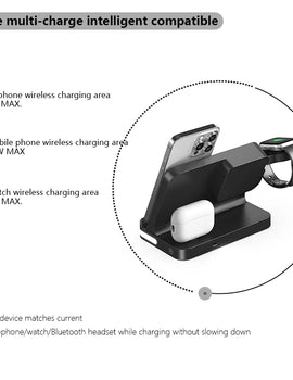 Mobile wireless charger, headphones, and watches can both be charged with clock function