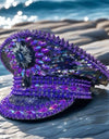 Purple Bling Captain Hat Rhinestone for Woman | Steampunk Military Cap for Burning Man Music Festivals Accessories