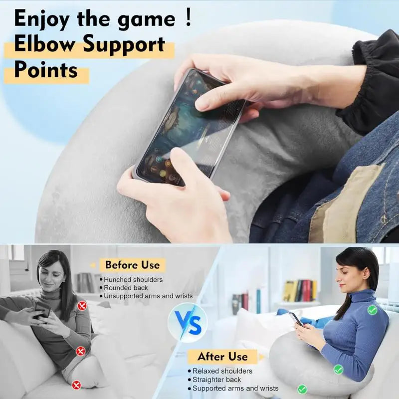 Ergonomic U-Shaped Gaming Pillow with Adjustable Arm Rest Support for Adults lap Cushion Reading Comfort Portable Design