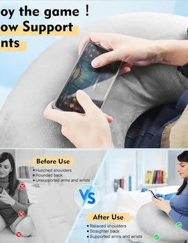 Ergonomic U-Shaped Gaming Pillow with Adjustable Arm Rest Support for Adults lap Cushion Reading Comfort Portable Design