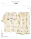 2-Pcs Women’s Summer Cotton Pajama Set – Short Sleeve Top & Calf-Length Pants with Cute Prints
