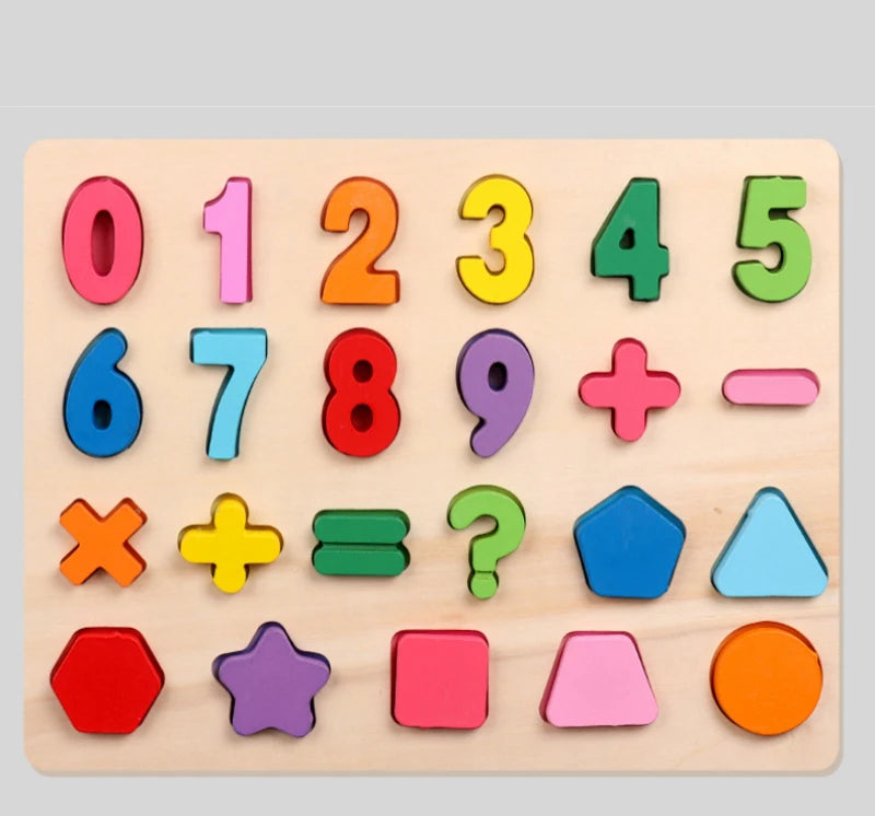 Montessori  Wooden Puzzle Toys  Cognitive Letter Number Hand Grab Puzzle Board Early Educational Toys for 2 to 4