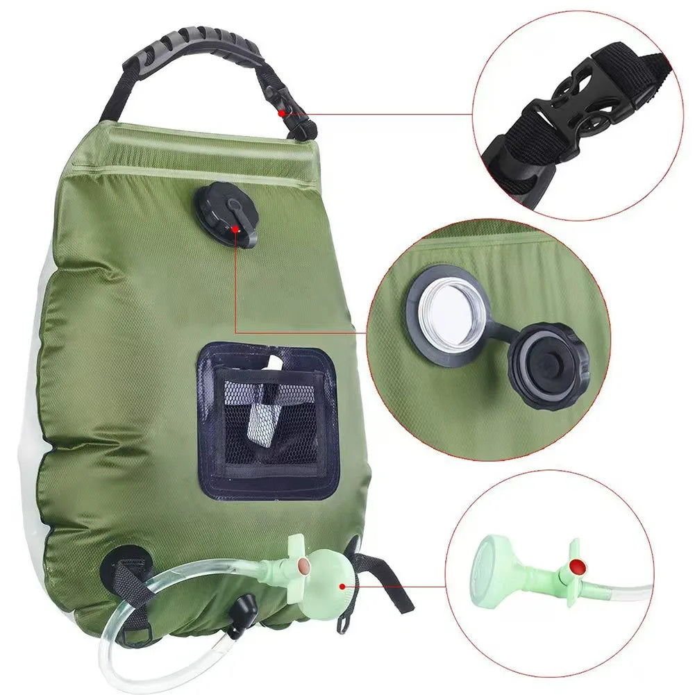 20L Portable Solar Heated Camping Shower Bag with Shower Head