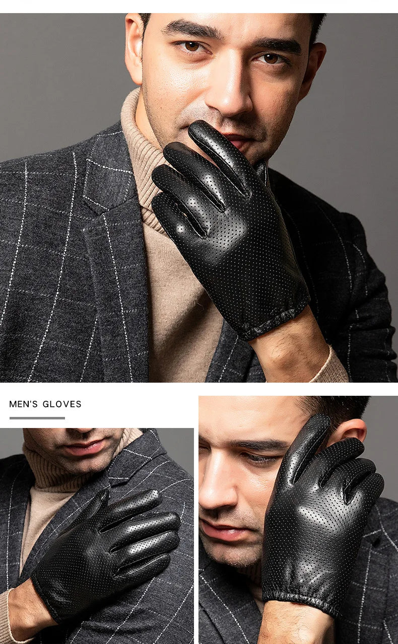 Sheepskin men's winter Business Real Leather Gloves male Durable Full Finger Touch Screen Black Gloves Riding Motorcycle Gloves