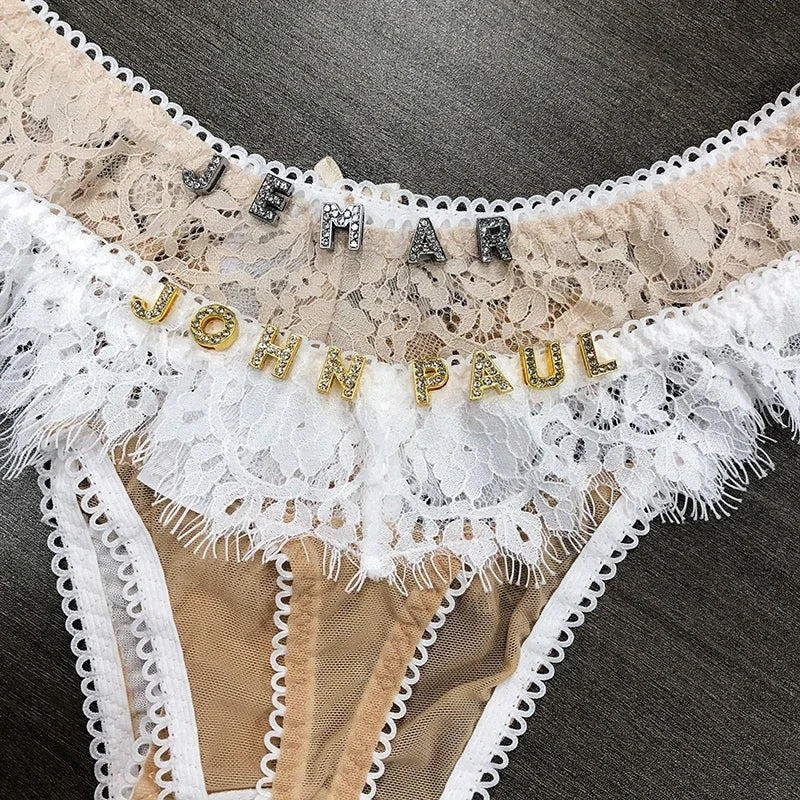 Custom Thong Name Crystal Letters woman Lace G-String Underwear Personalized Panties Customized Name Underpants Briefs