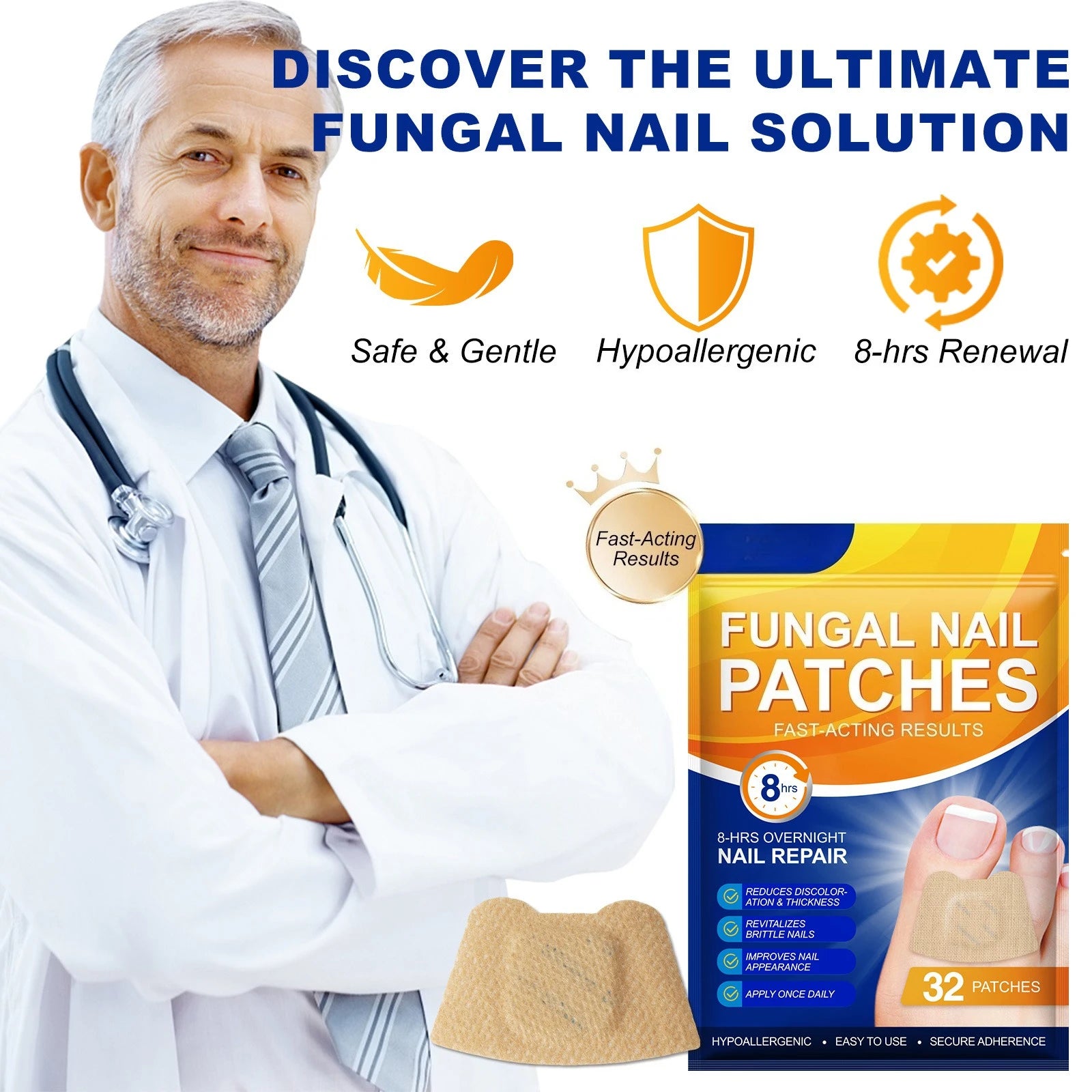 32Pc Toenail Patches Nail Repair Extra Strength Patches For Toenail Fingernail Non-Irritating And Breathable Nail Repair Renewal