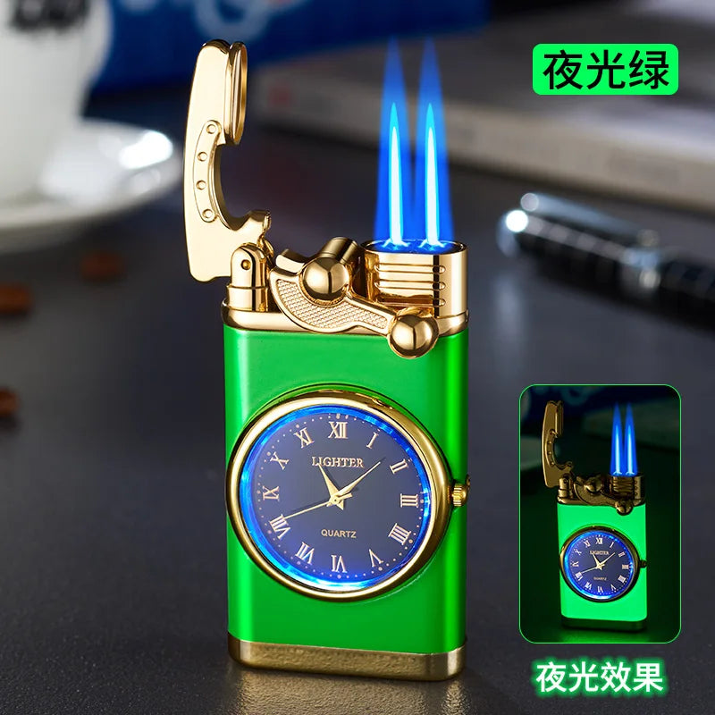 Rocker Arm Dial Metal Gas Lighters Jet, Butane Torch, Real Watch Lighter, Cigarette Cigar Lighter, Smoking Gadgets for Men