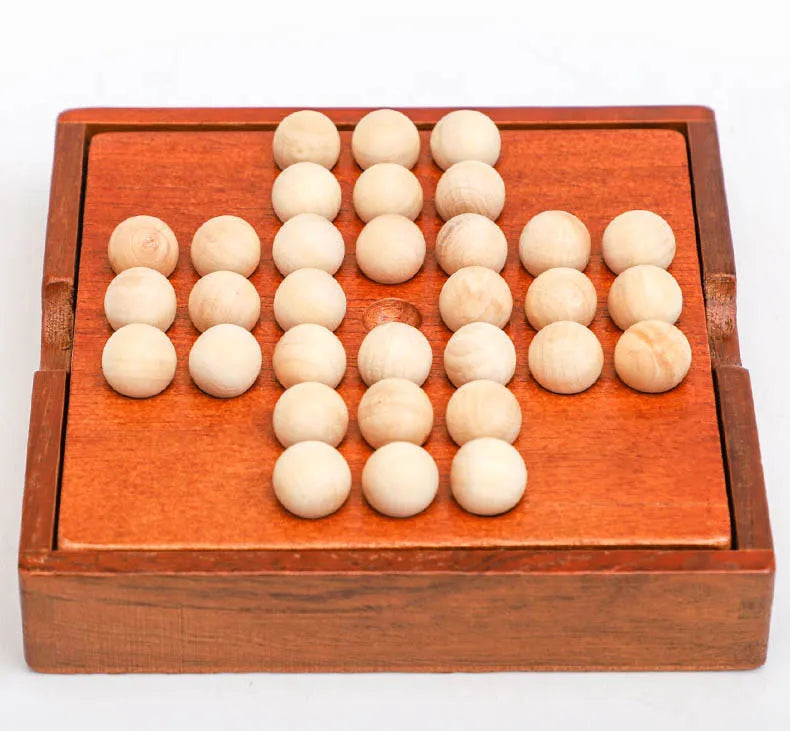 Wooden Peg Solitaire Strategy Board Game