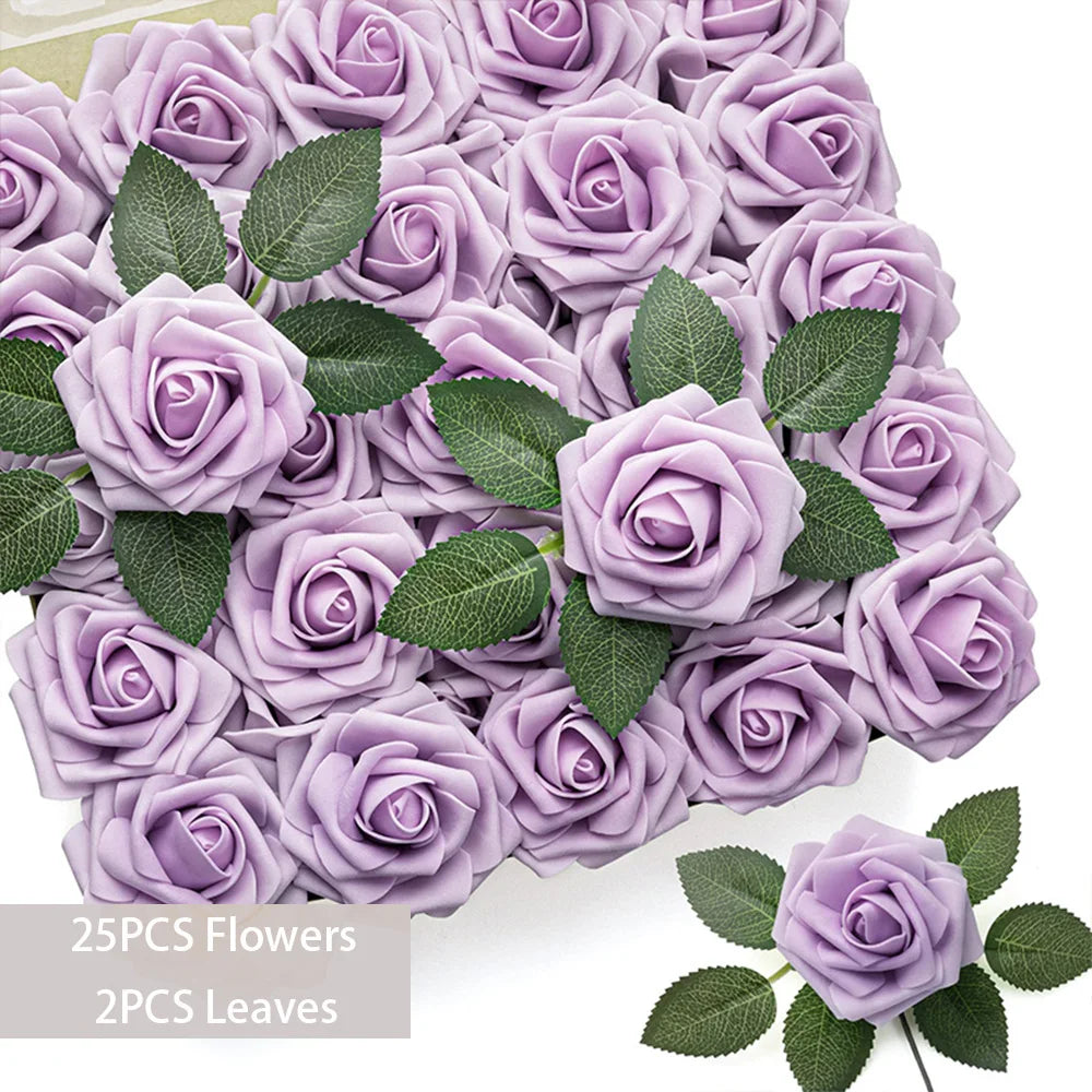 25pcs Artificial Flowers PE Foam Roses W/stem for DIY Wedding Bouquets Centerpieces Christmas Party Arrangement Home Decoration