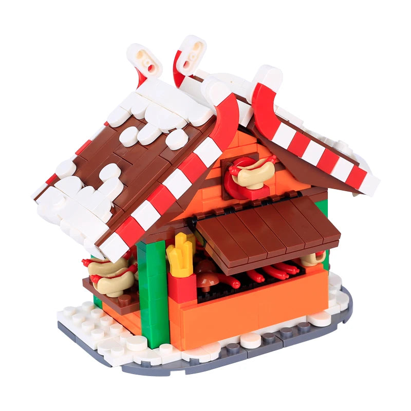 Christmas Village House Building Blocks Sleigh Reindeer Tree Present Car Wreath Fireplace Gingerbread Man Bricks Toys  Gift