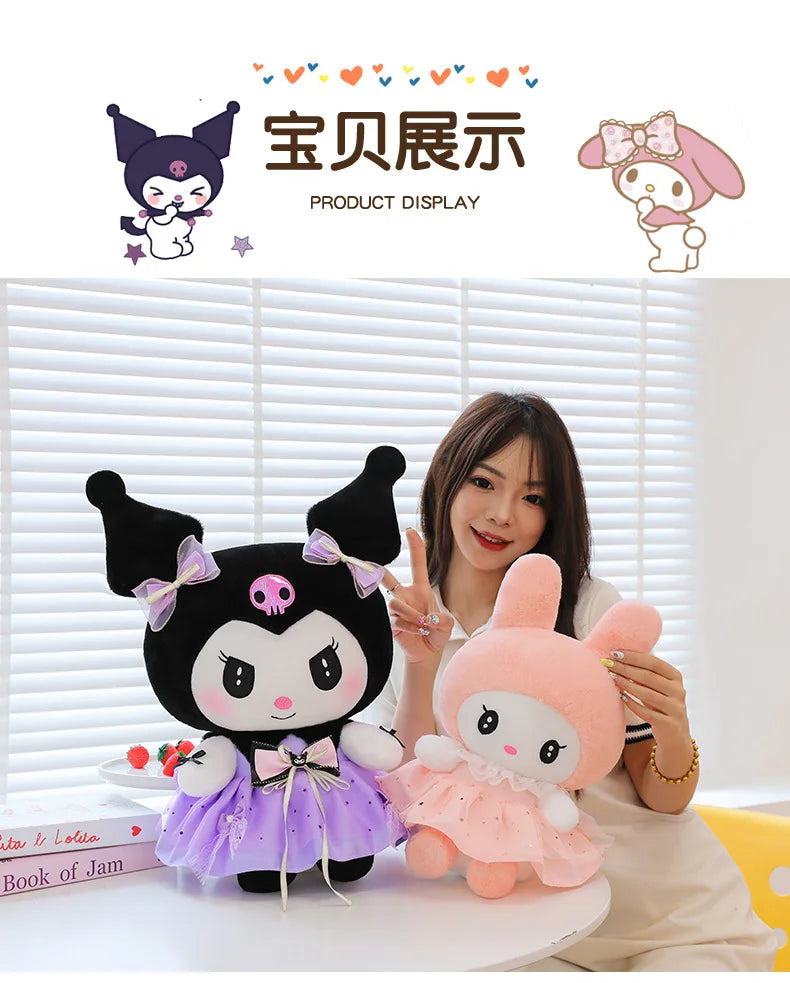 70cm Sanrio Kawaii Kuromi Plush Toy in Princess Tulle Skirt Melody Stuffed Doll Kids Birthday Xmas Gift Cute Pillow for Children