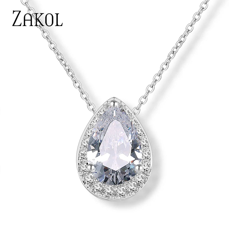 Trendy Water Drop CZ Zircon Chain Pendant Necklaces