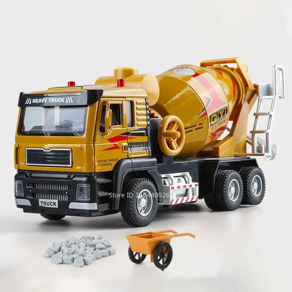 1:40 Electric Cement Mixer Truck Model Toy Alloy Diecast Sound Light Pull Back Engineering Vehicle Models for Boys Gifts