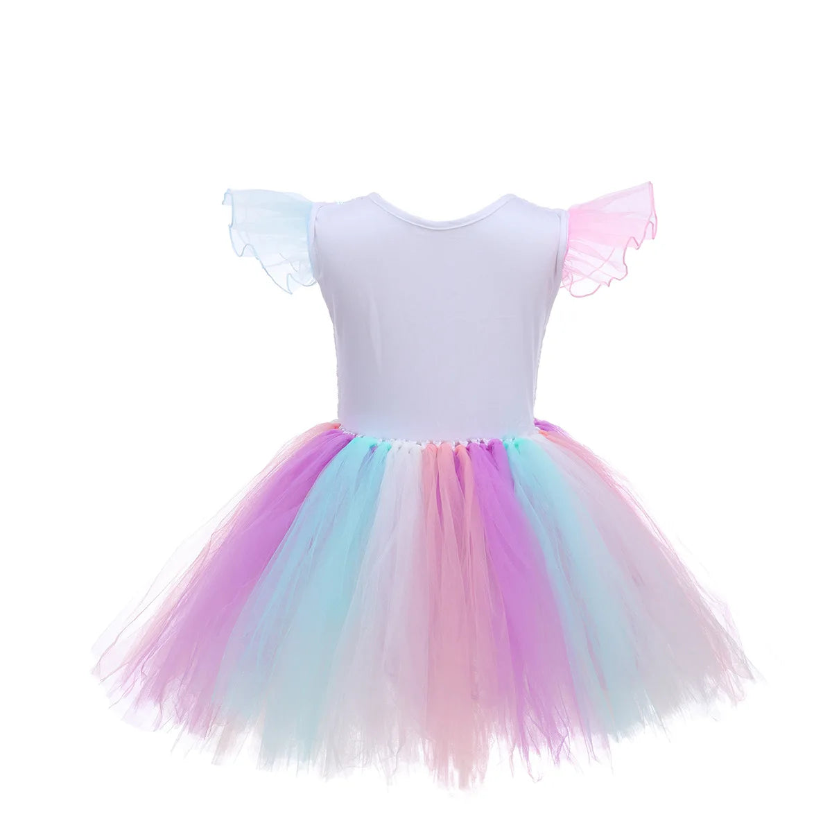 Unicorn Princess Tutu Dress with Flutter Sleeves and Sequin Tulle