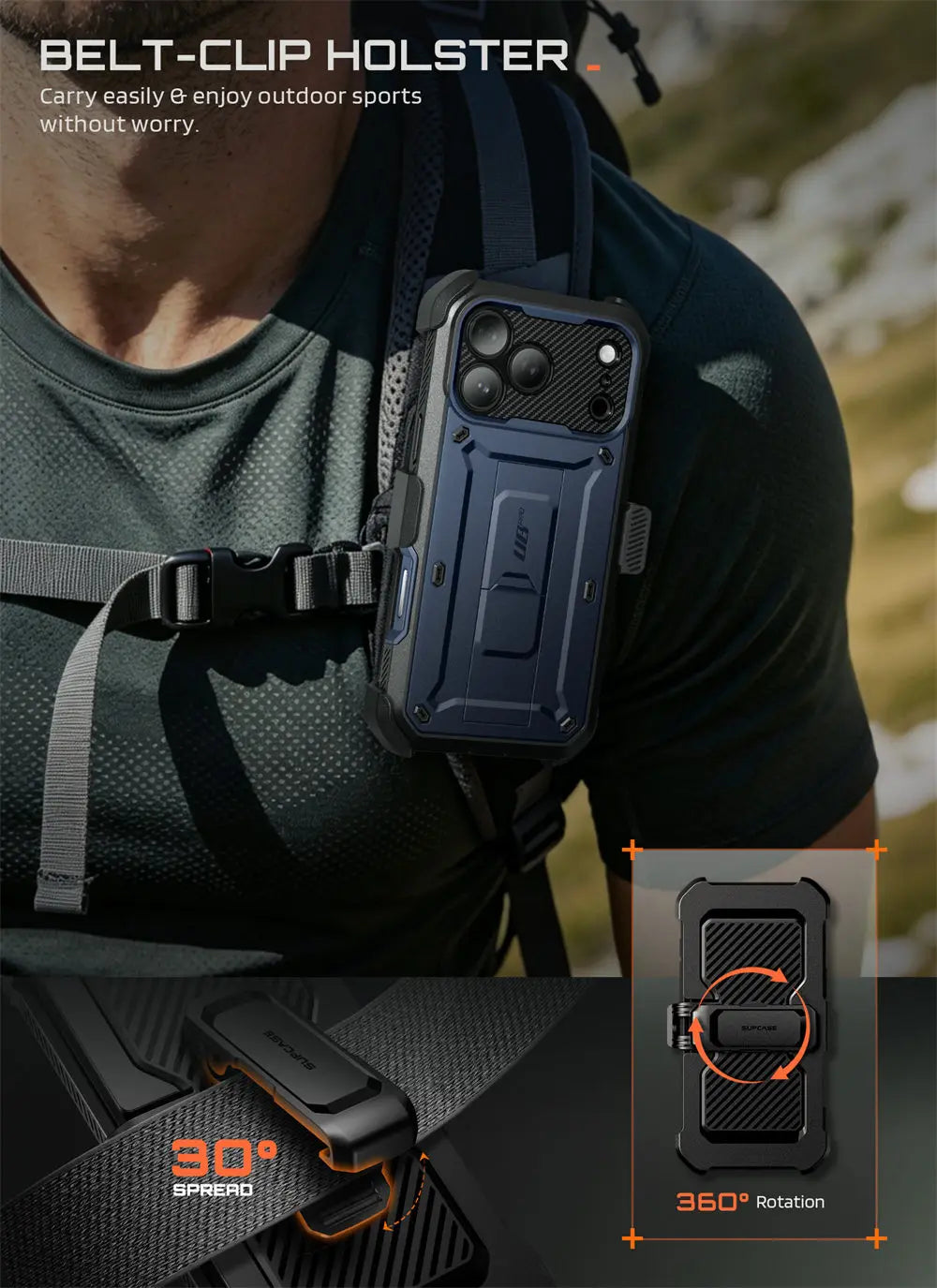 Full Body Rugged Phone Case with Built In Screen Protector and Belt Clip Holster for iPhone 17 Pro Max and iPhone 18 Pro Max