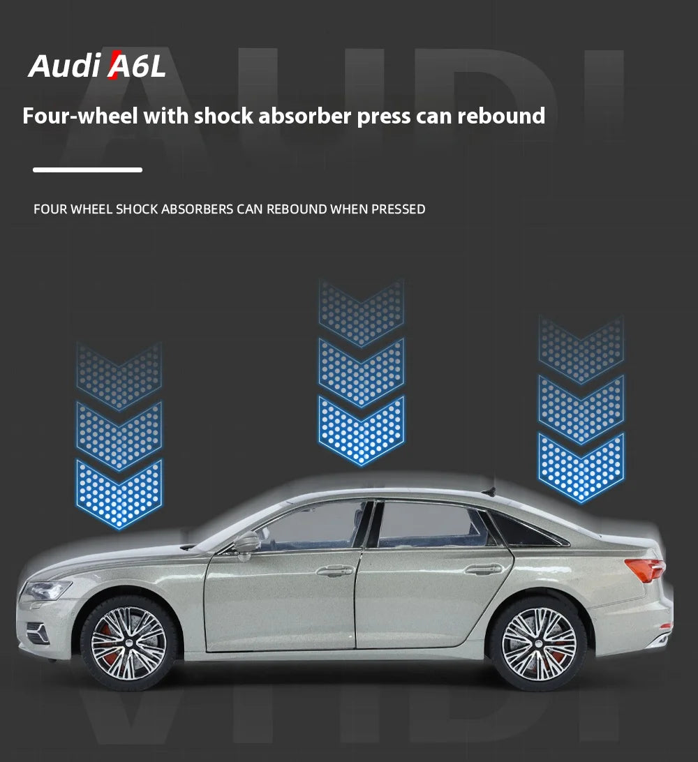 1:24 Audi A6 Alloy Diecast Vehicles Model Car Miniature Metal Sound Light Ornaments Gifts Collections Hobby Decoration Christmas